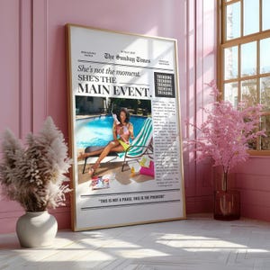 彼女がメインイベント | トレンディな新聞風ウォールアートプリント、レトロな雑誌、ヴィンテージな雰囲気、女子寮、女性らしいエネルギー | すぐにダウンロード