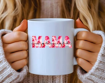Mama Kaffeetasse, Personalisierte Mama Blumen Tasse, Geschenk Keramiktasse, Becher, Geschenk Idee Mama, Beste Mama Tasse, Kindernamen,