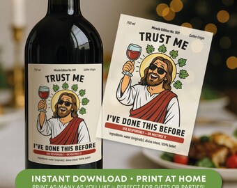 Funny Jesus Wine Label: Christmas Religious Gift (Instant Download PDF A4/9x12cm)