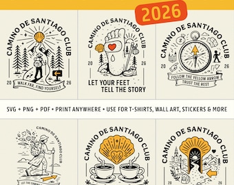 Camino de Santiago SVG Set: Pilgrim Quotes, Yellow Arrow & Shell (Printable Designs)