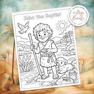 Bible Coloring Page, Sunday School Craft, Baptism Of Jesus, Homeschool Activity, St John The Baptist, Bible Story Activity, Bible Story For Kids, Kid Bible Activities, Christian Homeschool, Catholic Saint, Printable Coloring, Baptism Jesus Color, Catholic Homeschool, preparing the way, john the baptist in prison, the works of John the Baptist, Preaching, discipleship, locusts and wild honey, baptizing in the river, the gospel of john