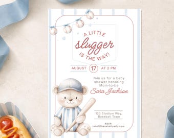 Baseball Sport Baby Shower |Teddy Bear Baseball Theme | Little Slugger (Digital Download) | Baseball Baby Shower Bundle