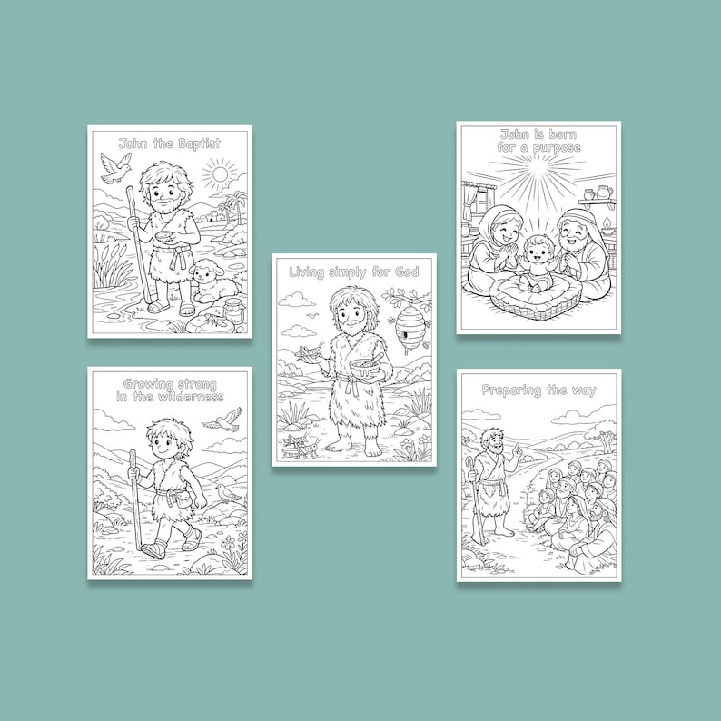 Bible Coloring Page, Sunday School Craft, Baptism Of Jesus, Homeschool Activity, St John The Baptist, Bible Story Activity, Bible Story For Kids, Kid Bible Activities, Christian Homeschool, Catholic Saint, Printable Coloring, Baptism Jesus Color, Catholic Homeschool, preparing the way, john the baptist in prison, the works of John the Baptist, Preaching, discipleship, locusts and wild honey, baptizing in the river, the gospel of john