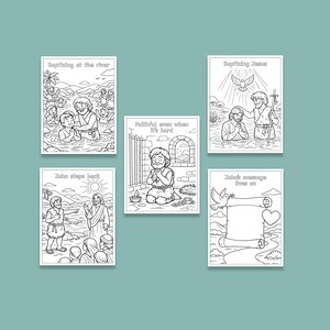 Bible Coloring Page, Sunday School Craft, Baptism Of Jesus, Homeschool Activity, St John The Baptist, Bible Story Activity, Bible Story For Kids, Kid Bible Activities, Christian Homeschool, Catholic Saint, Printable Coloring, Baptism Jesus Color, Catholic Homeschool, preparing the way, john the baptist in prison, the works of John the Baptist, Preaching, discipleship, locusts and wild honey, baptizing in the river, the gospel of john