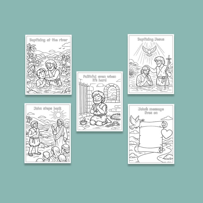 Bible Coloring Page, Sunday School Craft, Baptism Of Jesus, Homeschool Activity, St John The Baptist, Bible Story Activity, Bible Story For Kids, Kid Bible Activities, Christian Homeschool, Catholic Saint, Printable Coloring, Baptism Jesus Color, Catholic Homeschool, preparing the way, john the baptist in prison, the works of John the Baptist, Preaching, discipleship, locusts and wild honey, baptizing in the river, the gospel of john