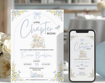 A New Chapter Begins Baby Shower Invite, Story Book Baby, Editable Invitation, Girl or Boy