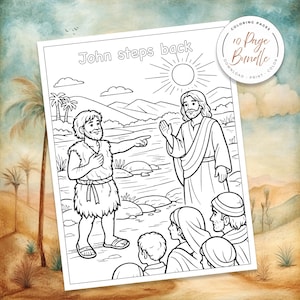 Bible Coloring Page, Sunday School Craft, Baptism Of Jesus, Homeschool Activity, St John The Baptist, Bible Story Activity, Bible Story For Kids, Kid Bible Activities, Christian Homeschool, Catholic Saint, Printable Coloring, Baptism Jesus Color, Catholic Homeschool, preparing the way, john the baptist in prison, the works of John the Baptist, Preaching, discipleship, locusts and wild honey, baptizing in the river, the gospel of john