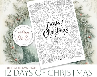12 Days of Christmas Coloring Pages, Holiday Activity (Digital Download)
