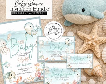 Sea You Soon Baby Shower Bundle | Sea You Soon Baby Decor | Books For Baby | Coastal Editable Invitation | Instant Download | Gender Neutral