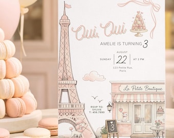 Pink French Cafe Birthday Invitation | oui oui birthday party invite