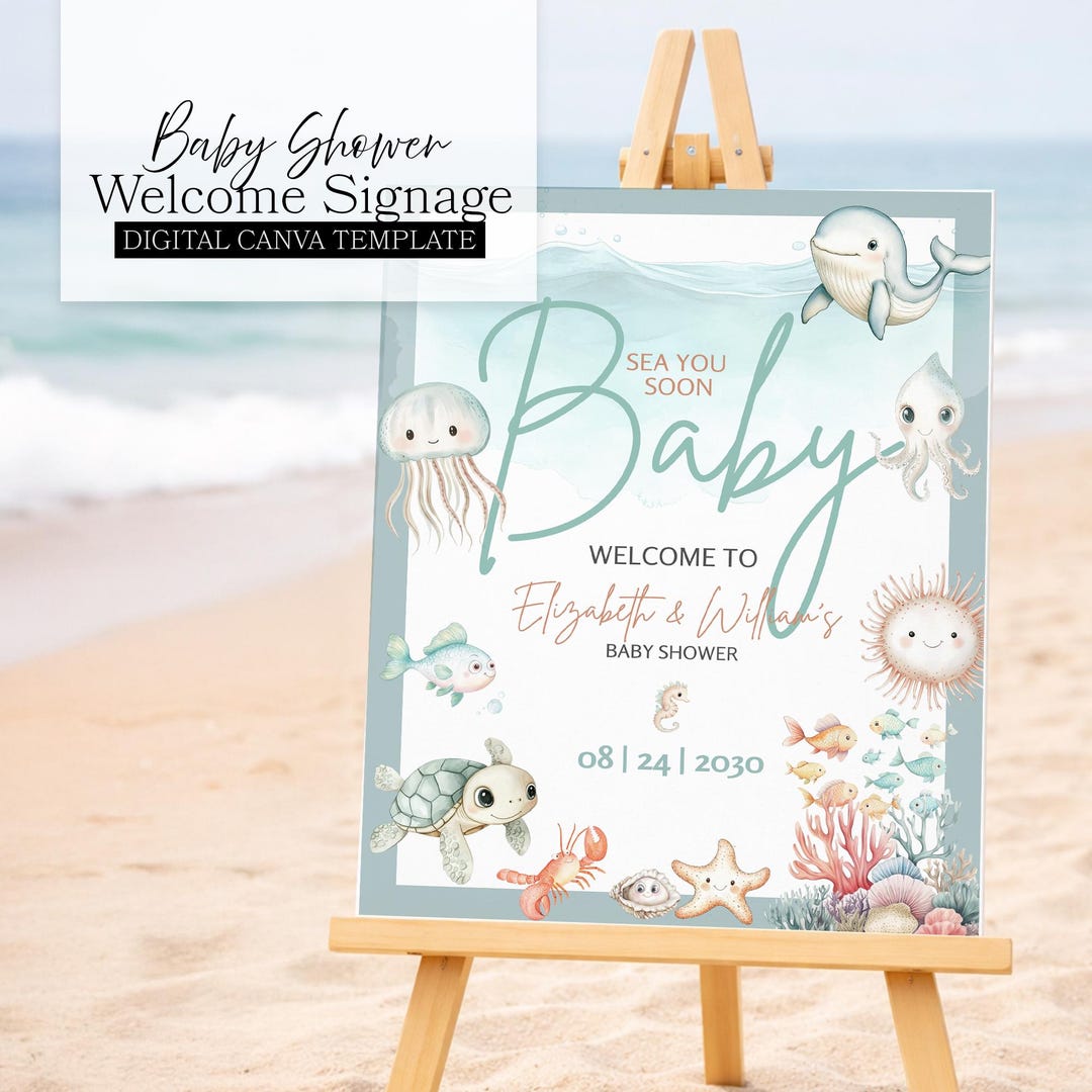WELCOME SIGN | Sea You Soon Baby Shower | Sea You Soon Baby Decor ...