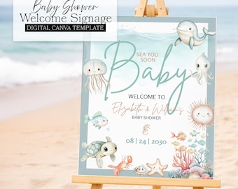 WELCOME SIGN | Sea You Soon Baby Shower  | Sea You Soon Baby Decor | Books For Baby | Coastal Editable Invitation | 18 x 24 inch