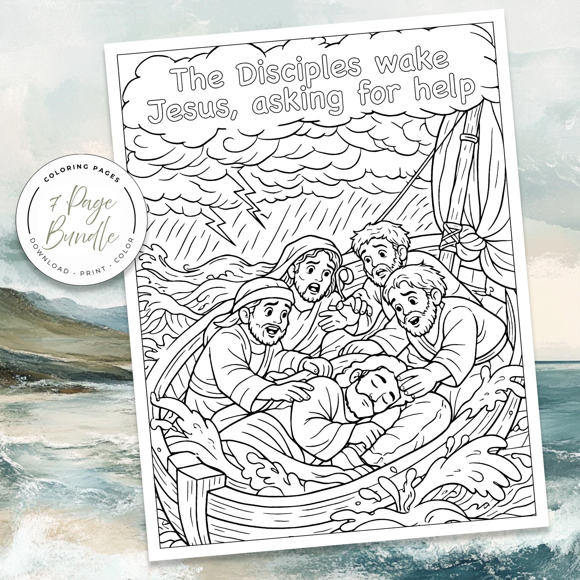 Jesus Calms the Storm Coloring Pages | Sunday School Activity (digital ...