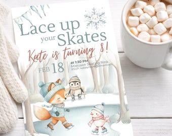 Lace up your Skates | Skate On Over Birthday Party Invitation | Ice Skating Birthday | Winter Birthday | Editable | Ice Skating Invite