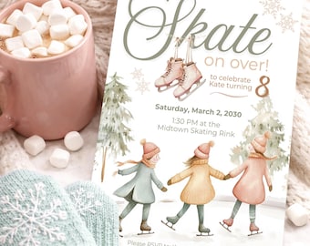 Ice Skating Birthday Invitation | Winter Skate Party, Editable CANVA Template