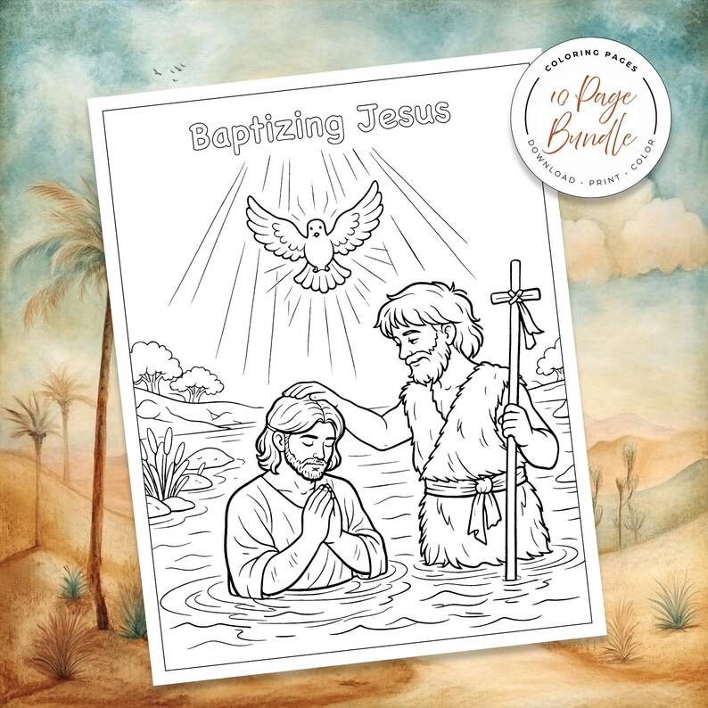 Bible Coloring Page, Sunday School Craft, Baptism Of Jesus, Homeschool Activity, St John The Baptist, Bible Story Activity, Bible Story For Kids, Kid Bible Activities, Christian Homeschool, Catholic Saint, Printable Coloring, Baptism Jesus Color, Catholic Homeschool, preparing the way, john the baptist in prison, the works of John the Baptist, Preaching, discipleship, locusts and wild honey, baptizing in the river, the gospel of john