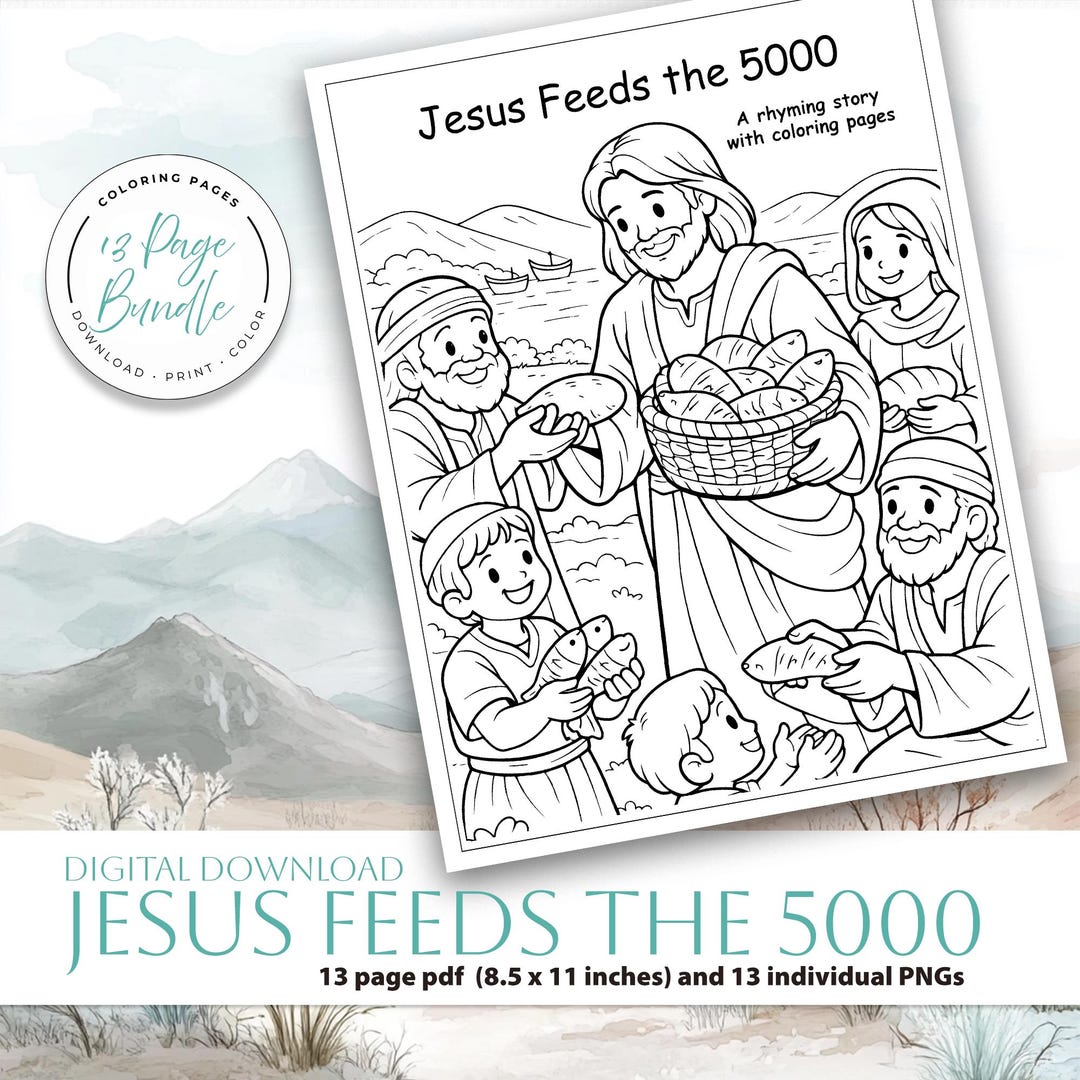 Jesus Feeds 5000 Coloring Pages | Bible Story Activity (digital ...