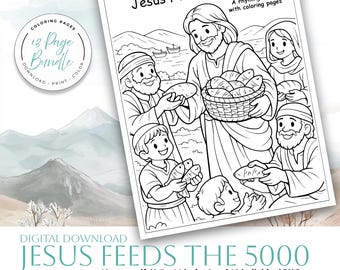 Jesus Feeds 5000 Coloring Pages | Bible Story Activity (Digital Download)