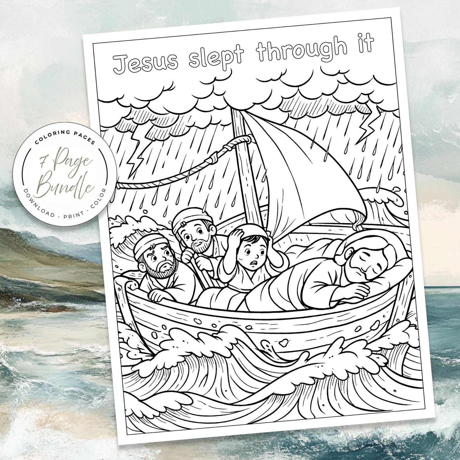Jesus Calms the Storm Coloring Pages | Sunday School Activity (digital ...