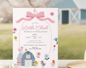 Editable Chicken Birthday Invitation, Chicken Birthday Theme Party, Barnyard Chicken Invitation, Little Chick