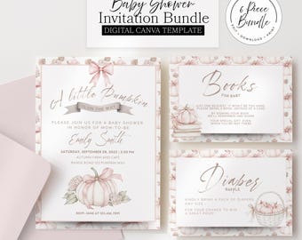 Pink Pumpkin Baby Shower Invitation Set | Fall Floral (Digital Download)