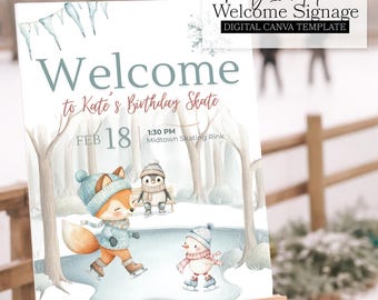 WELCOME SIGN | Lace up your Skates| Skate on Over |  Birthday Editable Signage | 18 x 24 inch