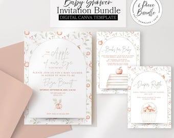Apple Baby Shower Invitation Bundle: Fall Fruit Theme (Editable Canva Template)