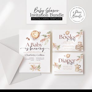 Coffee Bean Baby Shower Invitation Bundle: Editable Canva Template (Digital Download