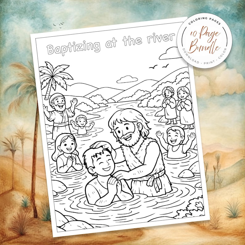 Bible Coloring Page, Sunday School Craft, Baptism Of Jesus, Homeschool Activity, St John The Baptist, Bible Story Activity, Bible Story For Kids, Kid Bible Activities, Christian Homeschool, Catholic Saint, Printable Coloring, Baptism Jesus Color, Catholic Homeschool, preparing the way, john the baptist in prison, the works of John the Baptist, Preaching, discipleship, locusts and wild honey, baptizing in the river, the gospel of john