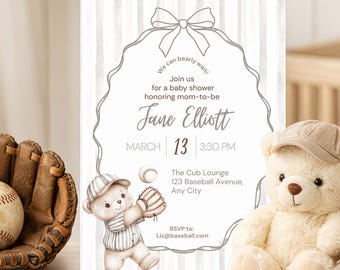 Baseball Teddy Bear Baby Shower Invitation | Boy Shower Invite (Digital Download)