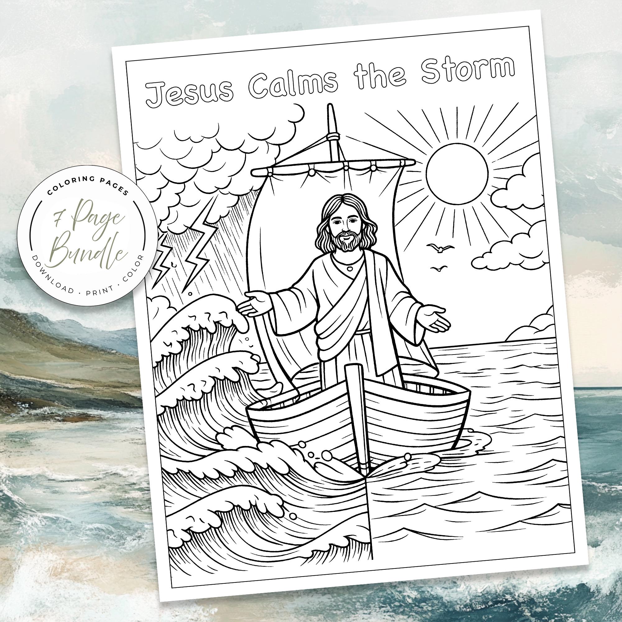Jesus Calms the Storm Coloring Pages | Sunday School Activity (digital ...