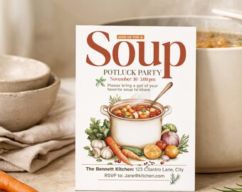 Soup Cook-Off Invitation Template | Editable Potluck Dinner (Canva, Digital Download)
