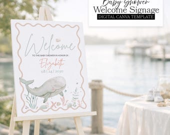 Under the Sea Baby Shower Welcome Sign | Coastal Canva Template (18x24 inch)