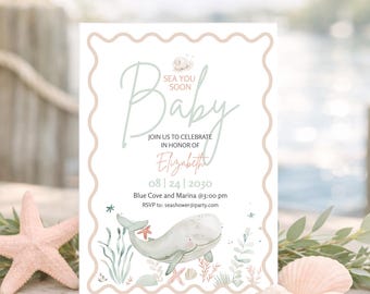 Under the Sea | Sea You Soon Baby Shower Invitation | Coastal |  Canva Editable | Digital Download