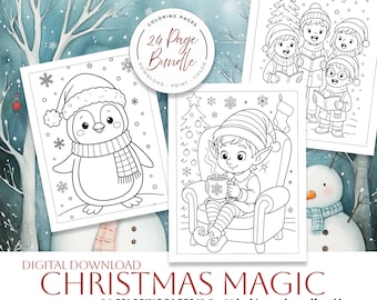 Christmas Coloring Pages, Kids Winter Activity (Digital Download)