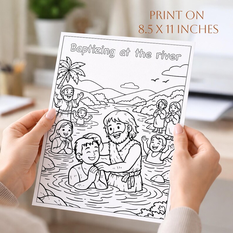 Bible Coloring Page, Sunday School Craft, Baptism Of Jesus, Homeschool Activity, St John The Baptist, Bible Story Activity, Bible Story For Kids, Kid Bible Activities, Christian Homeschool, Catholic Saint, Printable Coloring, Baptism Jesus Color, Catholic Homeschool, preparing the way, john the baptist in prison, the works of John the Baptist, Preaching, discipleship, locusts and wild honey, baptizing in the river, the gospel of john