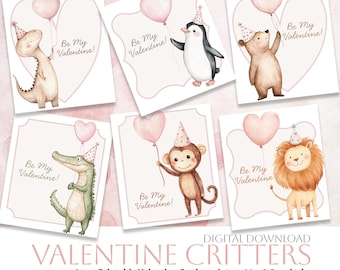 Animal Valentines Cards | Kids Printable Valentine's Day (INSTANT DOWNLOAD)