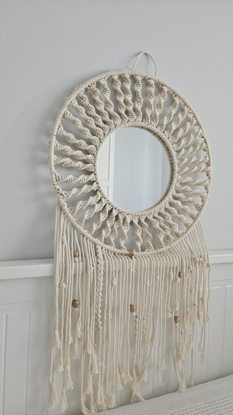 Macrame Mirror Wall Hanging Boho Round Wall Decor Handmade Natural