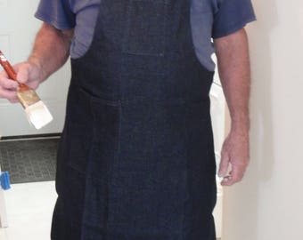 Denim Work Apron Full Length with Ties and Pockets NOS