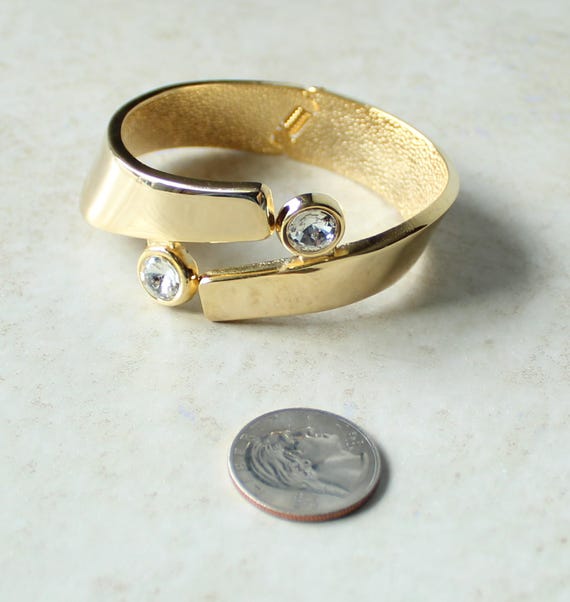 Offset Bangle Bracelet Hinged Gold Plated with La… - image 6