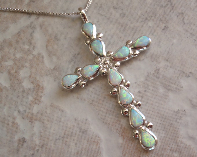 Opal Cross Necklace Sterling Silver Vintage Estate Etsy