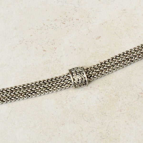 Napier Chain Bracelet 8 Inch Silver Tone Thick Woven Vintage