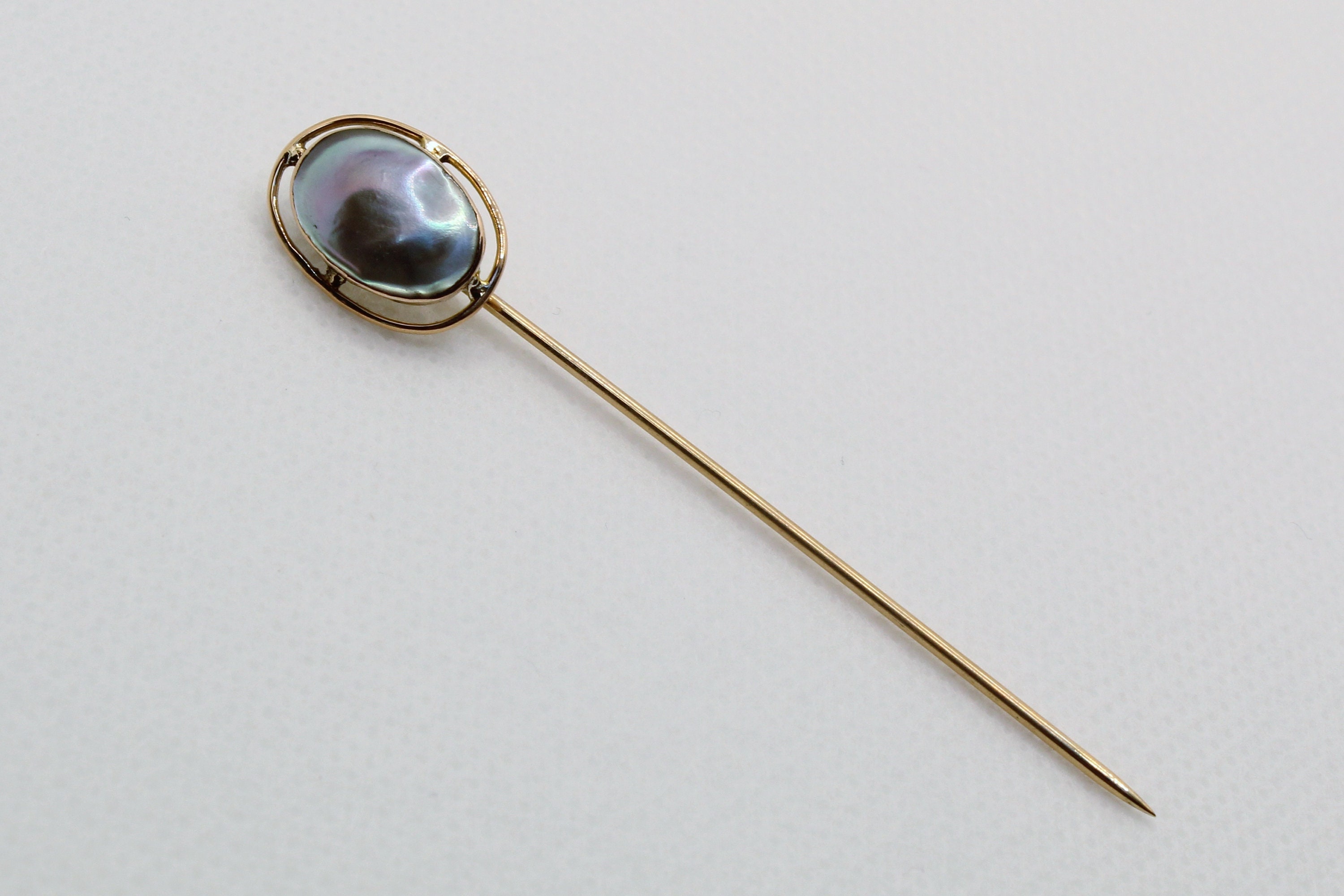 Blister Pearl Stick Pin Blue Green Oval Jabot Lapel Pin 10K Etsy