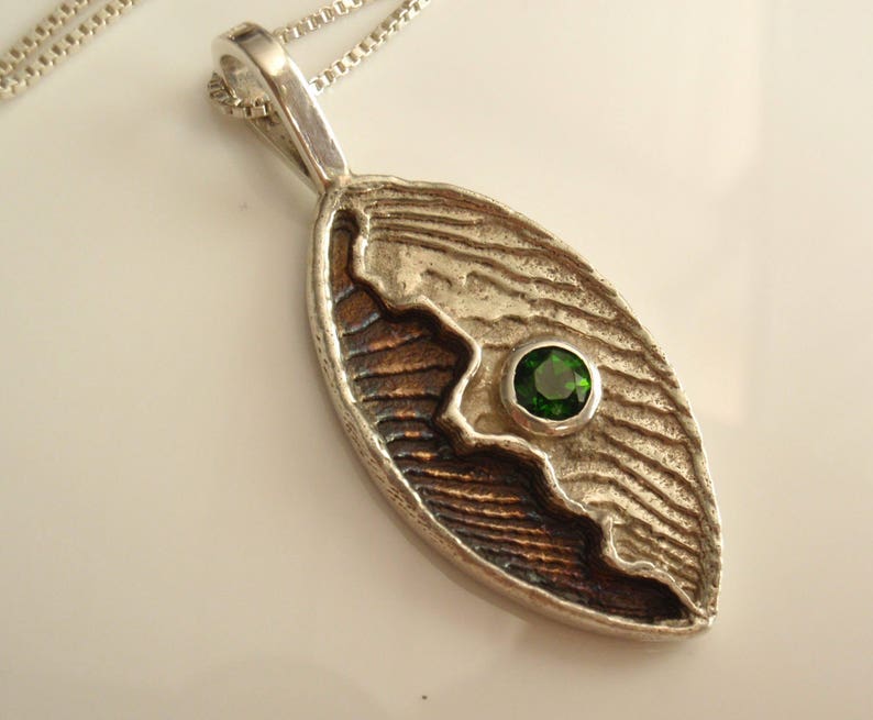 Chrome Diopside tiny Gemstone Pendant wire wrapped Sterling Silver Necklace BOX