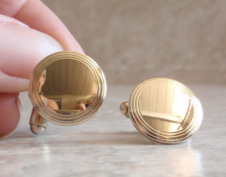 Round Gold Cufflinks Engravable Vintage