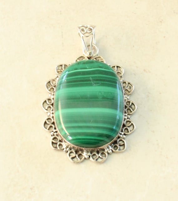 Malachite Pendant Green Stripe Sterling Silver Sou