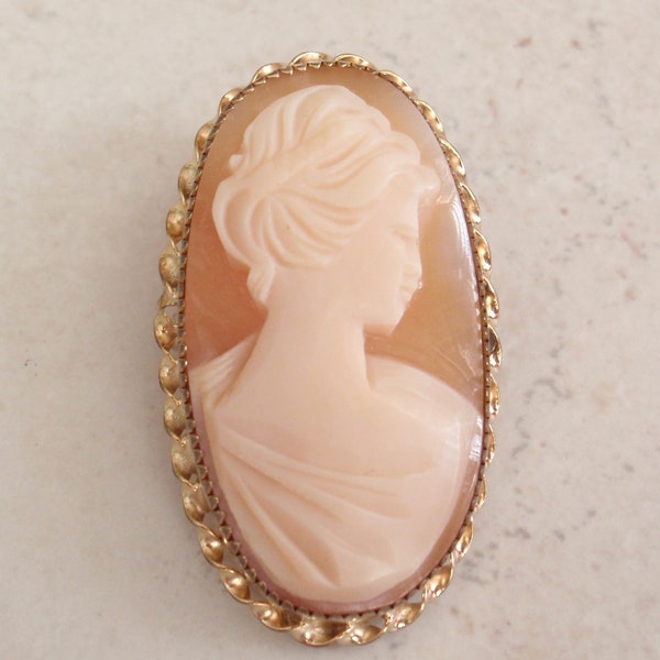 Gold Filled Cameo Brooch Pin Pendant Dual Purpose Sawtooth Setting Oblong Oval Vintage