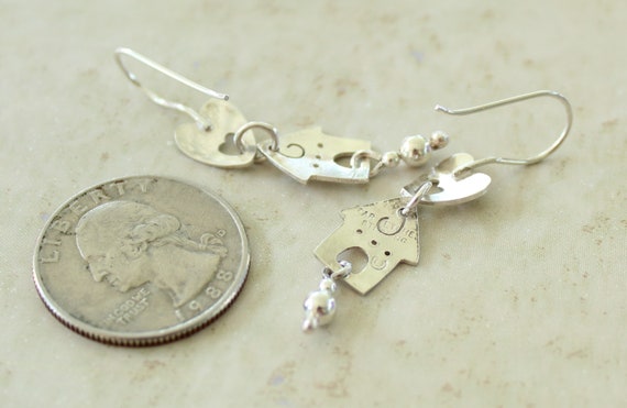 Home Heart Earrings Far Fetched Sterling Silver Our House Vintage View 3