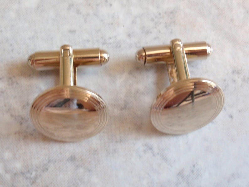 Round Gold Cufflinks Engravable Vintage