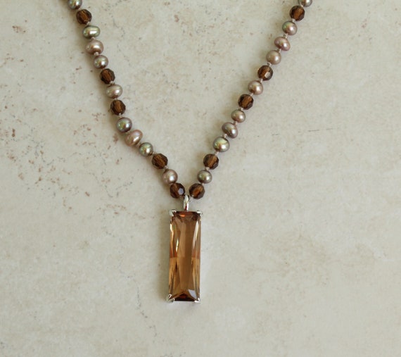 Smoky Quartz Colored Pendant Necklace Glass Elonga